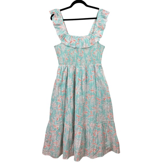 Vineyard Vines Maxi Dress Small Smocked Ruffle‎ Coral Cottagecore Romantic - Picture 7 of 16